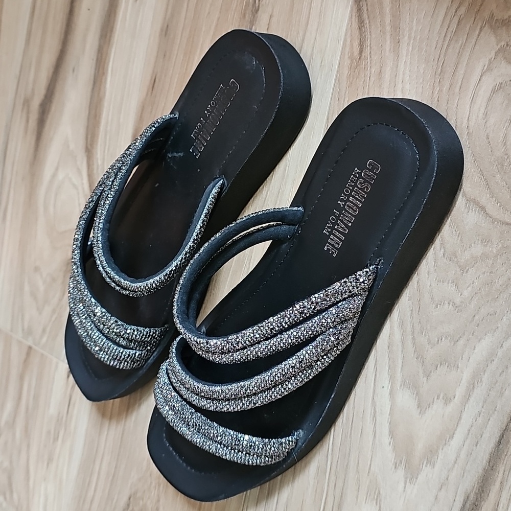 Cushionaire Black and Silver Sandals Womens Size 7 - Picture 4 of 9